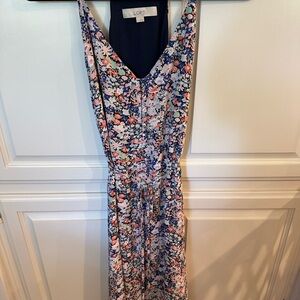 LOFT Navy and Floral V-Neck Dress